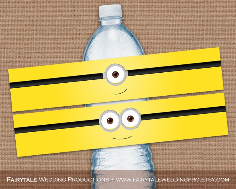 Despicable Me Yellow Minions Birthday Party Water Bottle Wrappers Favor Decor - DIY Digital Printable