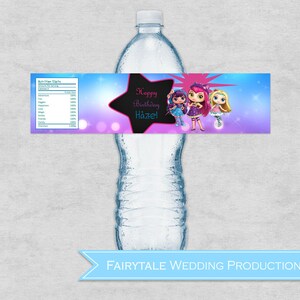 Personalisierte wenig Charmers Nickelodeon Junior Chalkboard Geburtstag Party Wasserflasche Wrapper - lila, Rosa, blau - DIY Digital bedruckbar