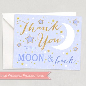 Twinkle Twinkle Little Star Love You to the Moon & Back Blue Boy Birthday Baby Shower Thank You Folded Note Card - DIY Digital Print