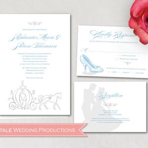Disney Fairytale Cinderella & Prince Charming Wedding Invitation Set RSVP Reception Accommodation Registry Details - DIY Digital Printables