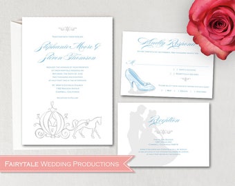 Disney Fairytale Cenicienta y Prince Charming Wedding Invitation Set RSVP Reception Accommodation Registry Details - DIY Digital Printables