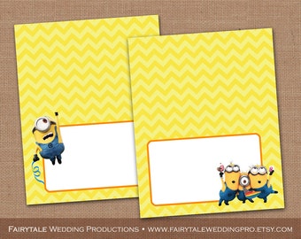 Despicable Me Minions Birthday Party Food Tent Cards, Food Labels, Favor Tags, Thank You Notes - DIY Digital Printable