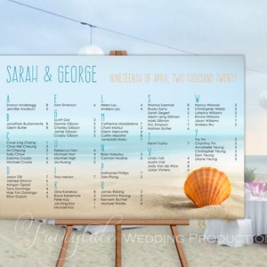 Destination Strand Hochzeit Empfang Gäste Sitzkarte Willkommen Poster Zeichen tropischen Paradies Ozean Muschel Sand - DIY Digitaldruck