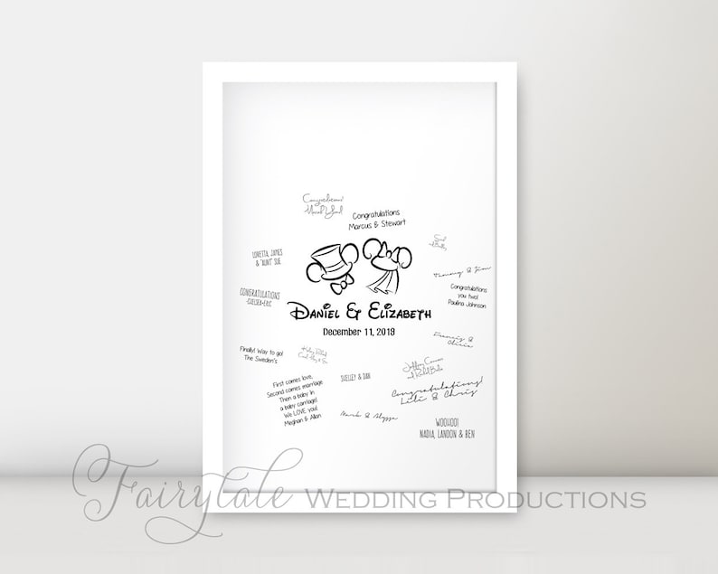 Personalized Disney Wedding Mickey Groom & Minnie Bride Outline Modern Guest Book Alternative Signature Poster Sign DIY Digital Print image 1