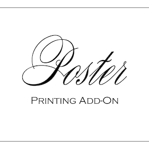 May include: Black and white logo for a printing service called "Poster Printing Add-on".
