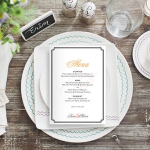 Personalized Wedding Reception cena & Bar Menu insegne - elegante calligrafia fantasia Monogram - 4 x 6, 5 x 7, 8 x 10 DIY digitale stampabile