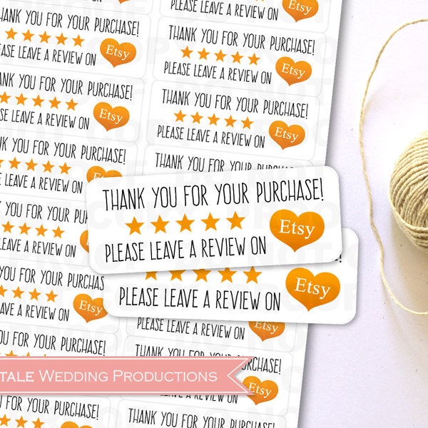 Etsy Thank You For Your Purchase Please Leave a Review Stickers for Handmade Shops - Product Tags 5 Star Feedback Labels - Sheets of 30