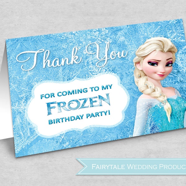 Frozen Birthday Party Thank You Folded Note Card, Favor Tags, Bag Tags - DIY Digital Printable - Features Snow Queen Elsa Princess Anna