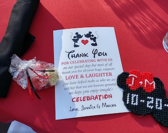 Tarjetas de agradecimiento con silueta de Mickey y Minnie Mouse besándose de Disney para decoración de bodas, tamaño personalizado, color, impresión digital DIY