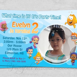 Personalizado Burbuja Guppies Treehouse PBS Feliz Cumpleaños Fiesta Invitación Invitación Sirena Tema - 4x6 5x7 DIY Digital Imprimible Imprimible