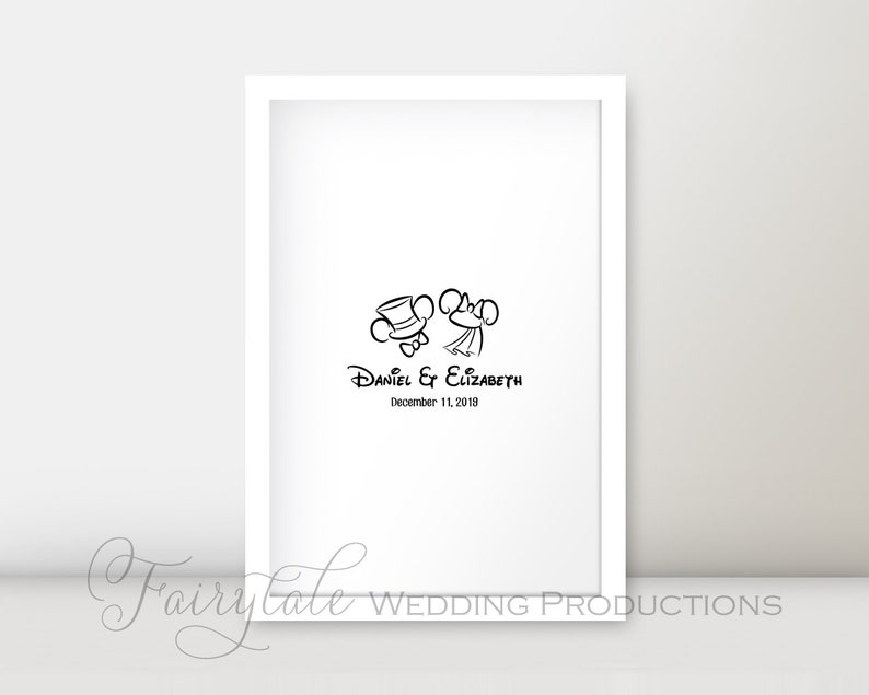 Personalized Disney Wedding Mickey Groom & Minnie Bride Outline Modern Guest Book Alternative Signature Poster Sign DIY Digital Print image 2