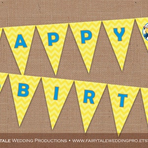 Despicable Me Minions Happy Birthday Banner Bunting Pennant Party Flags Yellow Chevron - DIY Digital Printable