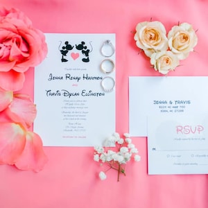 Disney Märchen Hochzeit Kissing Mickey & Minnie Maus Einladungsset RSVP Empfangskarten - DIY Digitaldruck