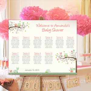 Baby Meisje Douche Gast zitplaatsen Kaart Plan Poster Board - Woodland Animals Owls Vogels Eekhoorn Fox Egel - DIY Digitale Print