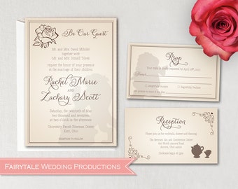 Disney Fairytale Beauty & the Beast Be Our Guest Wedding Invitation Set RSVP Reception Accomodation Registry Cards - DIY Digital Printable