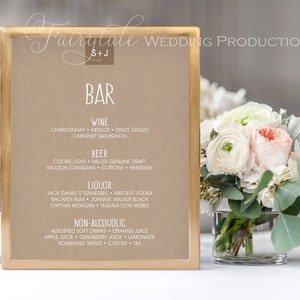 Brown Kraft Country Barn Ricevimento Aperto Bar Tavolo Menu Carta Firma Bevande Suo e Suo Cocktails Segno - Qualsiasi dimensione fai da sere stampa digitale