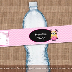 Personalizzato lavagna nera rosa Chevron Cattivissimo me ragazza Minions compleanno festa bottiglia d'acqua involucri - stampabile digitale fai da te