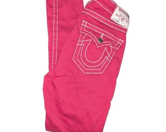 True Religion Frauen Pink Denim Jeans Gerades Bein Big T Stitch Größe M
