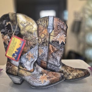 Durango Metallic Floral Western-Cowgirl-Stiefel – Bronze/Gold/Silber – Größe 8,5 M