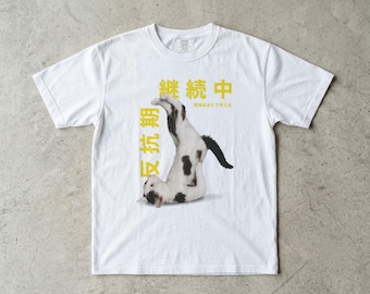 Tipografía japonesa con gato, póster gráfico “Comfort Colors 1717”, camiseta gráfica, camisa de moda.