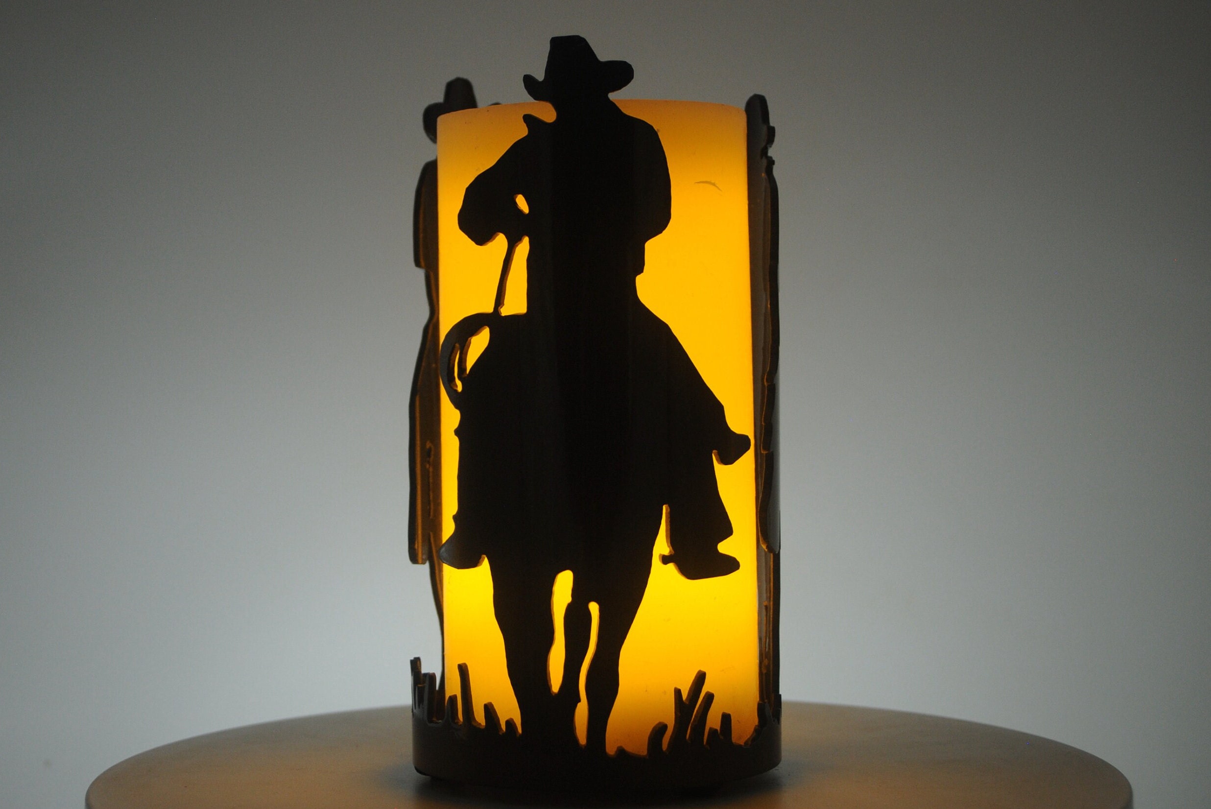 Riding Cowboys Decorative Metal Candle Holder