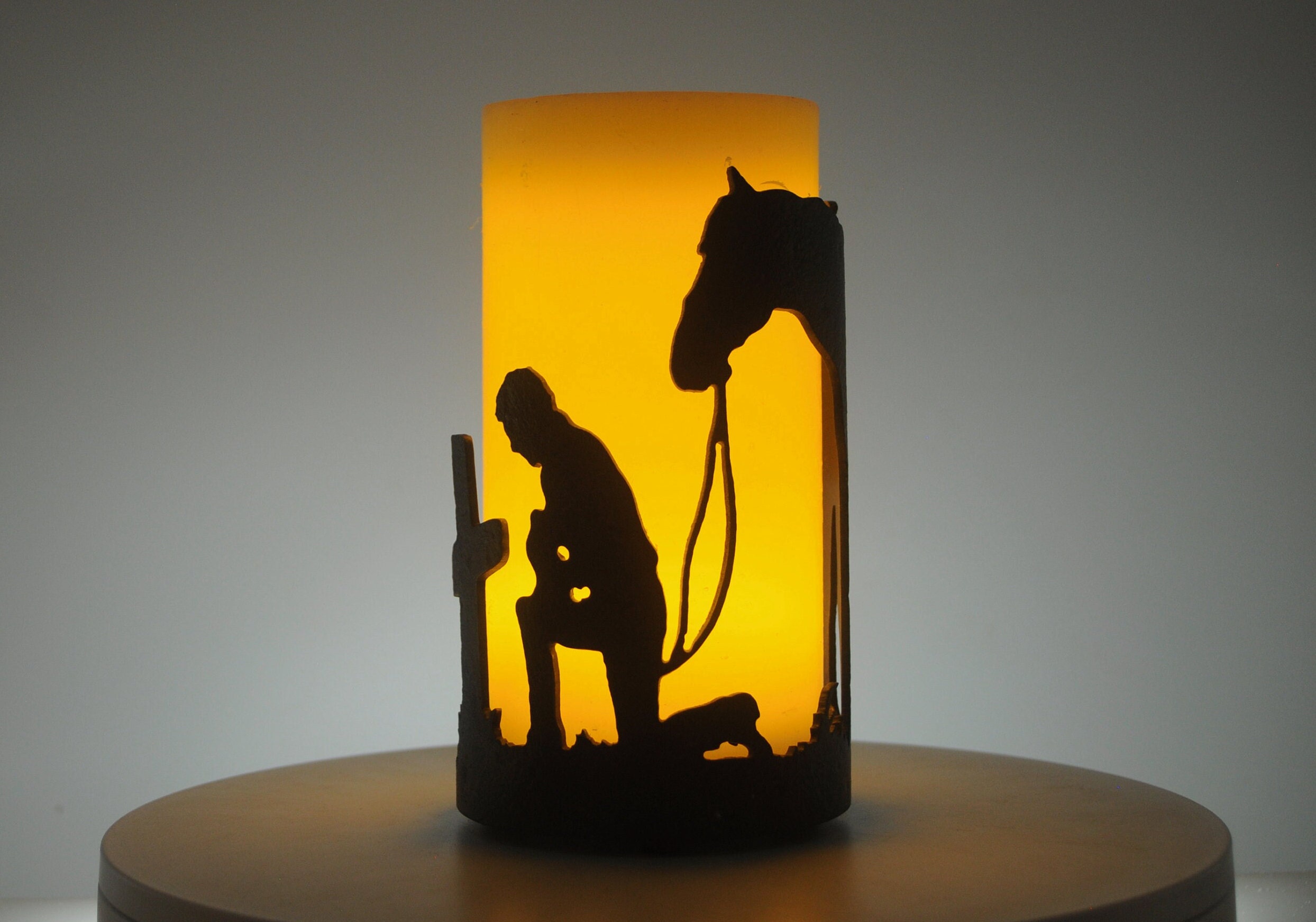 Praying Cowboy Decorative Metal Candle Holder