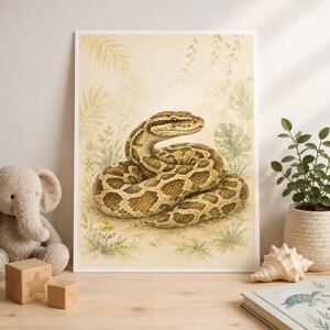 Decorazione murale per cameretta a tema pitone e giungla / Stampa digitale con serpente per la cameretta