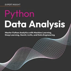 May include: A book cover titled Python Data Analysis, Fourth Edition, by Avinash Navlani and Cornellius Yudha Wijaya. The dark gray cover features a pink and light blue wave pattern, with the subtitle Master Python Analytics with Machine Learning.
