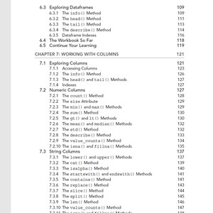 May include: A page from a book contents section titled Chapter 7: Working with Columns, listing technical subheadings and page numbers ranging from 109 to 148. The text is black on a white background, organized in a structured list format.