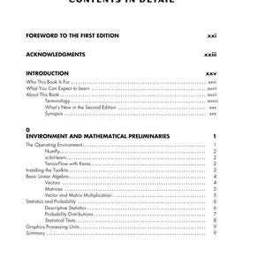 May include: A black and white table of contents page titled CONTENTS IN DETAIL. It lists sections including Foreword to the First Edition, Acknowledgments, Introduction, and Environment and Mathematical Preliminaries with corresponding page numbers.