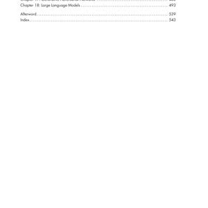 May include: A page from a book showing a table of contents with Chapter 15: From Classification to Localization 407, Chapter 16: Self-Supervised Learning 439, Chapter 17: Generative Adversarial Networks 463, Chapter 18: Large Language Models 493, Afterword 539, Index 543, and page number X.