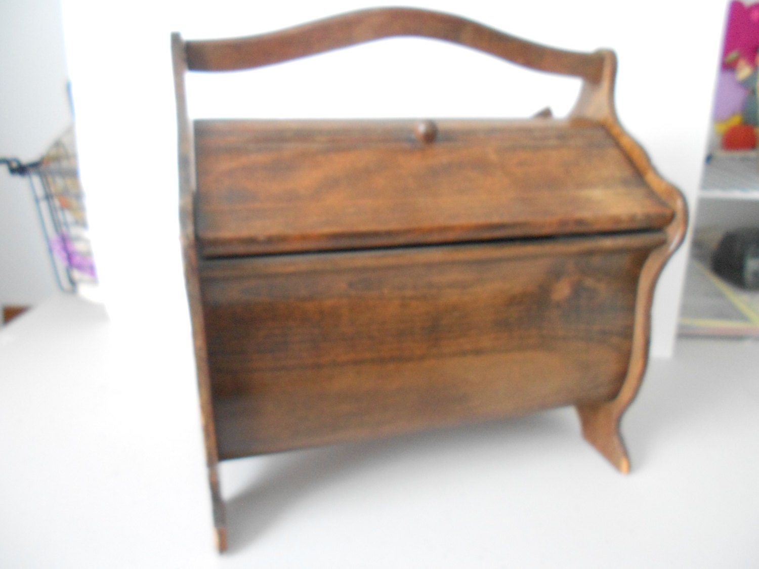 Antique wooden sewing box 50s Etsy