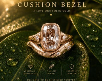Moissanite verlovingsringset met kussengeslepen rand, 14K gouden bruidsset, langwerpige kussenring, trouwring voor vrouwen, jubileumcadeau