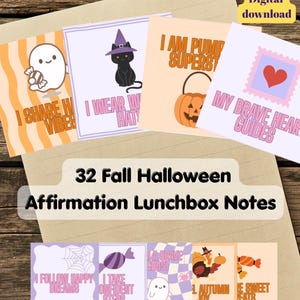32 Halloween-Lunchbox-Karten für Kinder: Positive Affirmationen, Herbstliche Freundlichkeitsbotschaften zum Ausdrucken, Gruselige Liebesbotschaften im Retro-Stil für den Herbst
