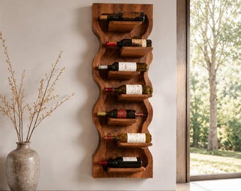 Handcrafted Solid Wood Wall Mounted Wine Rack Modern Walnut Wine Bottle Holder Rustic Floating Wine Storage Luxury Kitchen & Dining Decor