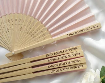 Personalised Pink Silk Fan, Custom Wedding Favor, Bridal Party Gift, Wedding Guest Fan, Outdoor Wedding Ceremony Fan, Bridesmaid Hen Party