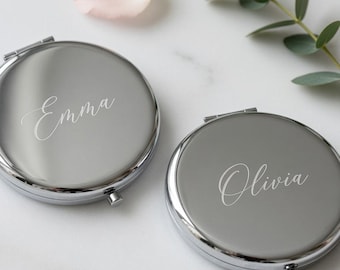 Specchietto Compatto Personalizzato Inciso, Specchio da Trucco con Nome, Specchietto da Borsa Personalizzato, Regalo per Lei,