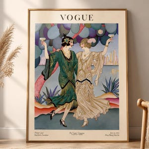 Lámina vintage de Vogue con mujeres bailando al estilo Art Déco, arte mural de moda de los años 20 (descarga digital)