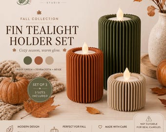 Herfst Fin Theelichthouders Set | Set van 3 | Mosgroen, Terracotta & Beige | Gezellig | Vlamloze LED-kaarsenhouders