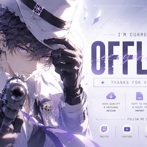 Anime offline-skärm | Moody manlig karaktär Stream-banner (digital nedladdning)