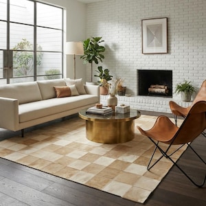 Genuine Leather Patchwork Rug | Handmade Cowhide Carpet, Modern Style