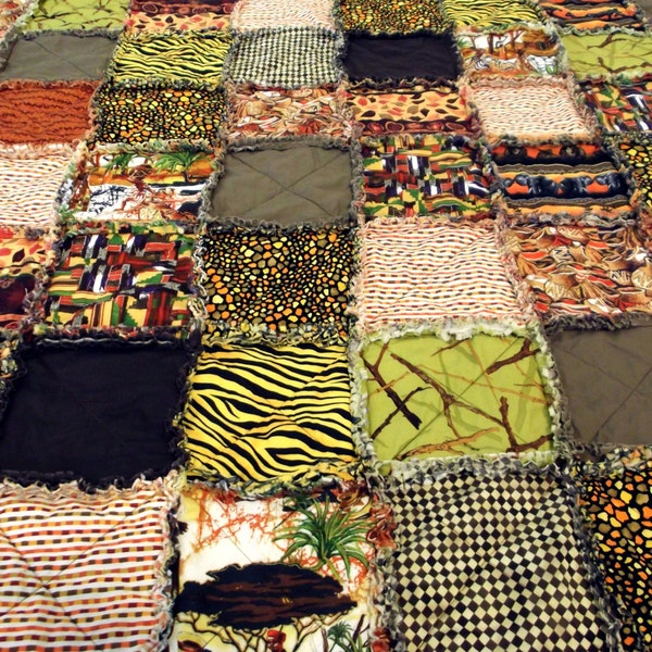 Quilt, Adult Teen or Child's Rag Blanket - African Safari