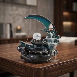 Moonlight Over The Lotus Pond Incense Burner | Ceramic Handicrafts Home Ornament | Waterfall Backflow Stick Holder
