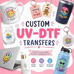 Custom UV DTF Transfers, Personalized Logo Stickers for Cups, Tumblers, Glass (Waterproof Decals)