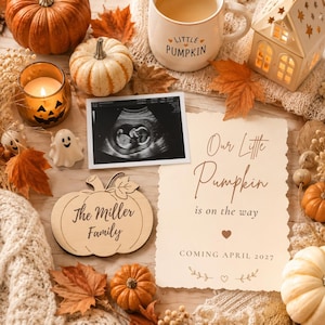 Little Pumpkin Pregnancy Announcement Template, Editable Canva Ultrasound Reveal, Fall Pregnancy Announcement, Halloween Baby Reveal