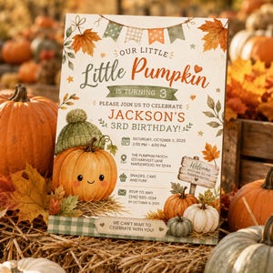 Invito di compleanno a tema zucca | Invito per festa a tema zucche | Modello Canva modificabile | Decorazioni autunnali per compleanno