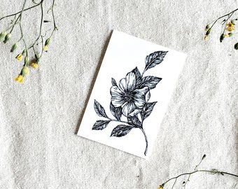 Dainty Simple Dog Rose Flower Temporary Tattoo  2" x 3"