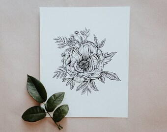 Magnolia Botanical Floral Pen and Ink Original Illustration Print