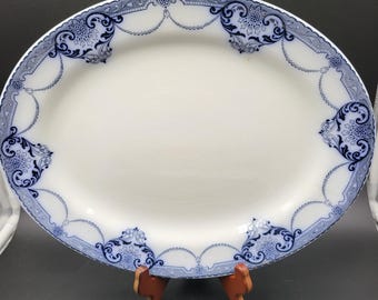 Antique Flow Blue Oval Platter "Toronto" Pattern by Soho Pottery Limited, Cobridge England, Circa 1910 - 1913