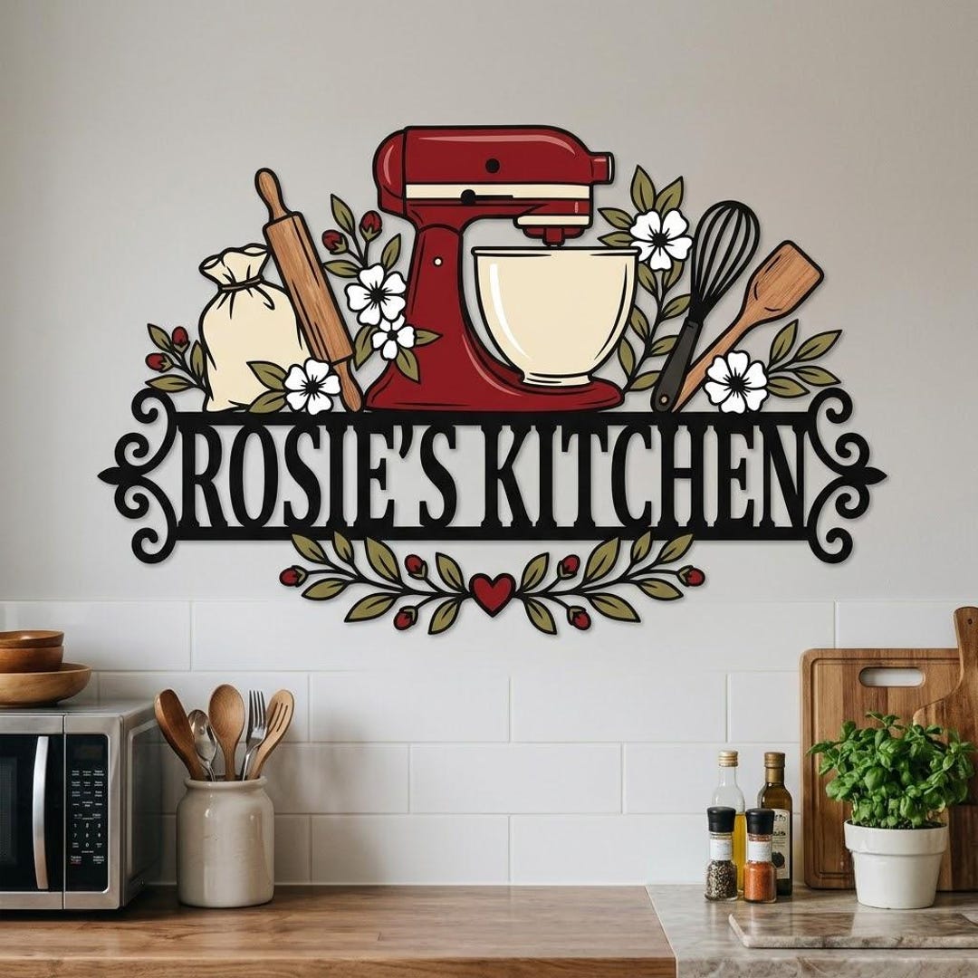Personalized Kitchen Metal Wall Sign, Custom Name Baking Decor, Mixer ...